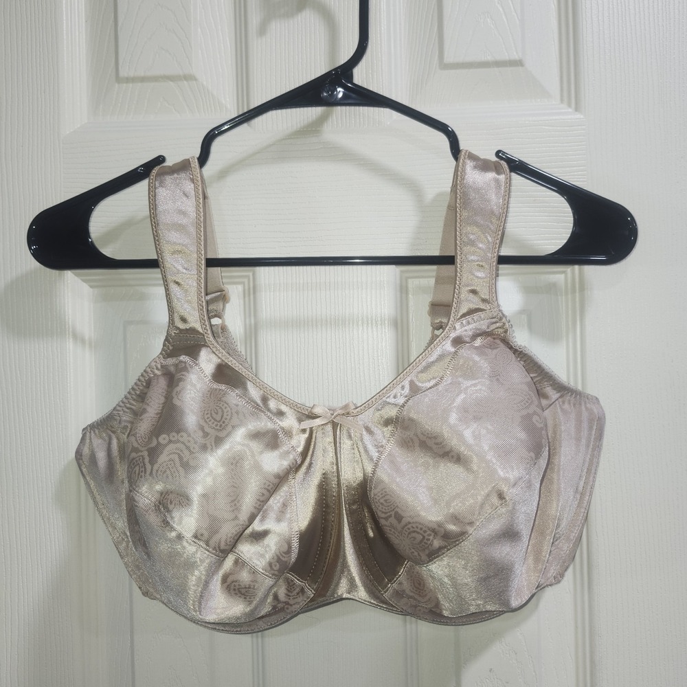 Bali Satin Tracings Minimizer 3562 Unlined Underwire Beige Floral Bra Size 38DDD